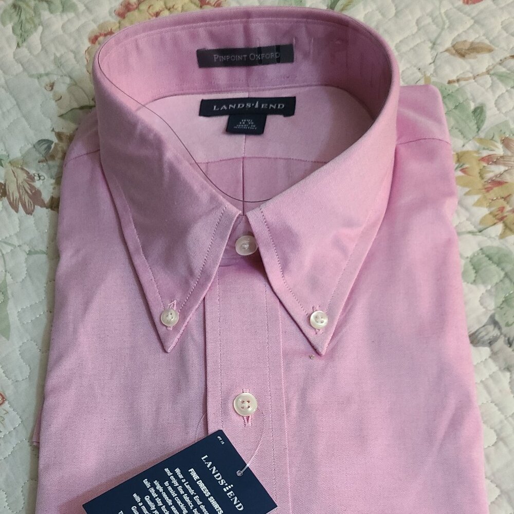 Pinpoint Oxford Mens Lands End Pink Rose Shirt New Stock L Reg Long Sleeves